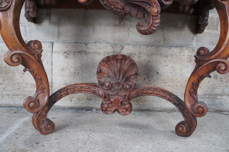 Antique 19th C. French Louis XV Rococo Serpentine Carved Mahogany Console Table gallery