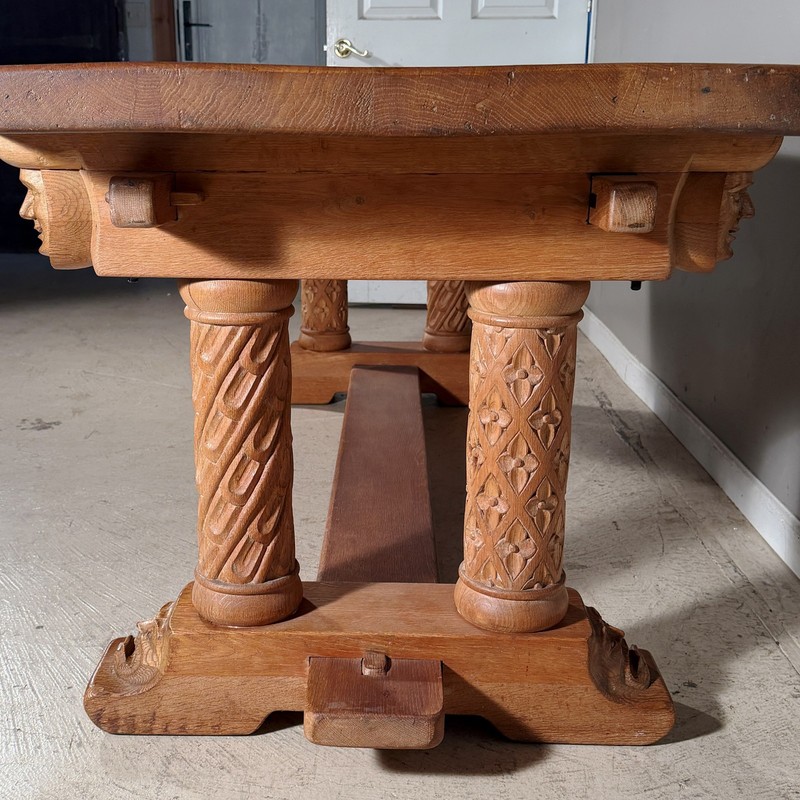 Antique French Gothic Revival Solid Oak Farm Dining Table gallery