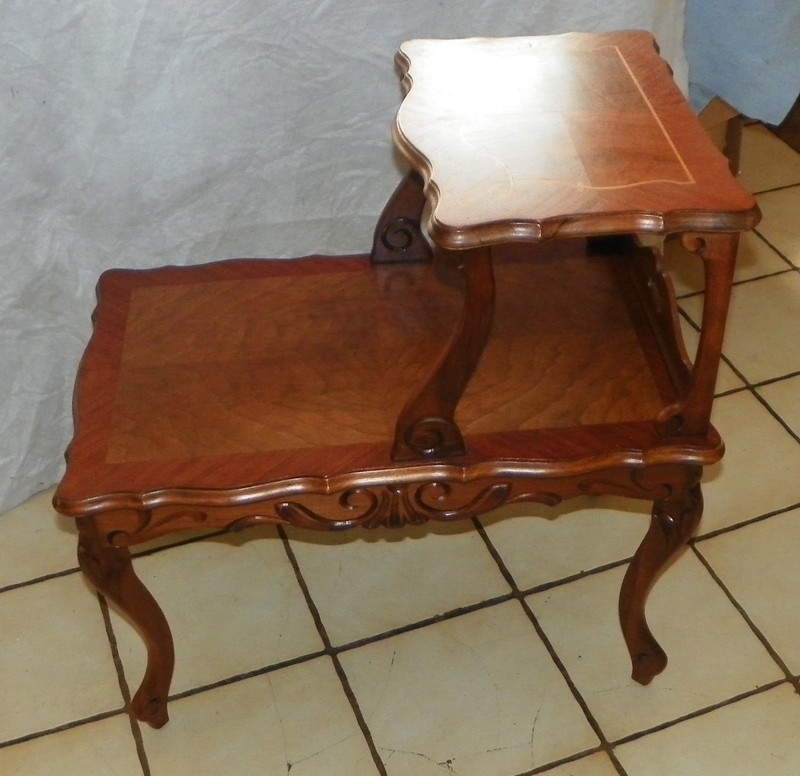 Mid Century Walnut Carved Inlaid Book Matched Veneer Step End (SET-24)