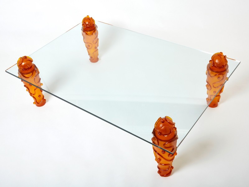Large signed resin glass coffee table by Garouste & Bonetti 1990s gallery