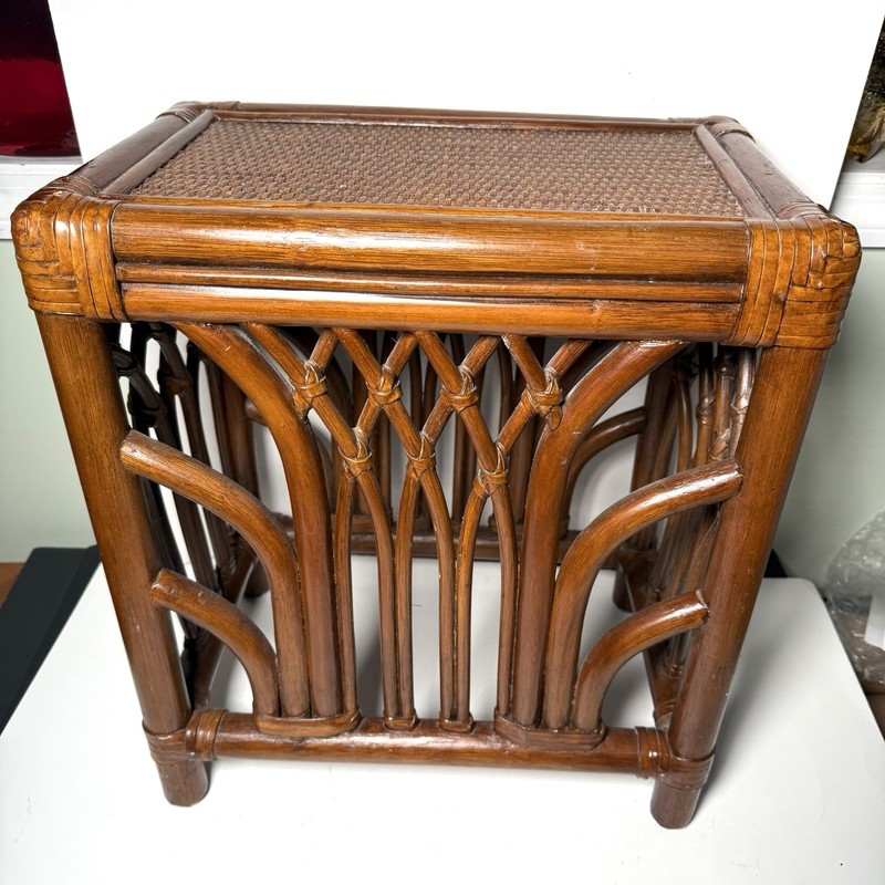 Boca Rattan Bentwood Palm Side Table Or Bench 1970’s Regency Beach 17.5” Tall gallery