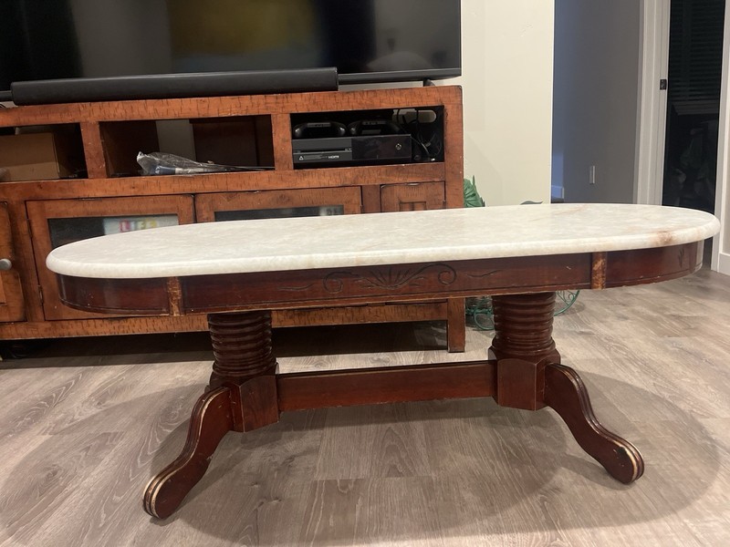 Vintage Marble-Top Coffee Table – Solid Wood Base, White Marble, Mid-Century gallery