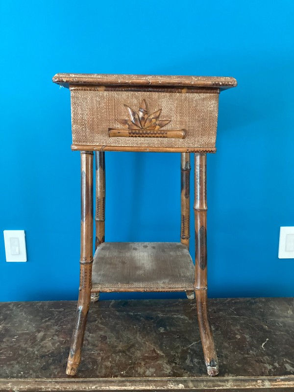 Vintage Bamboo Wicker Rattan Stand End Table Sewing Box
