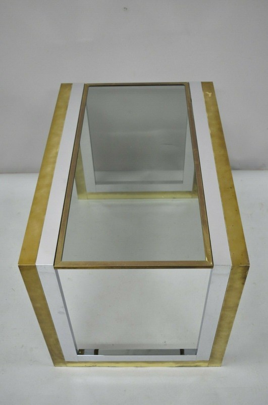 Mid Century Modern Chrome Brass Glass Waterfall Side Table by Messin Finland gallery