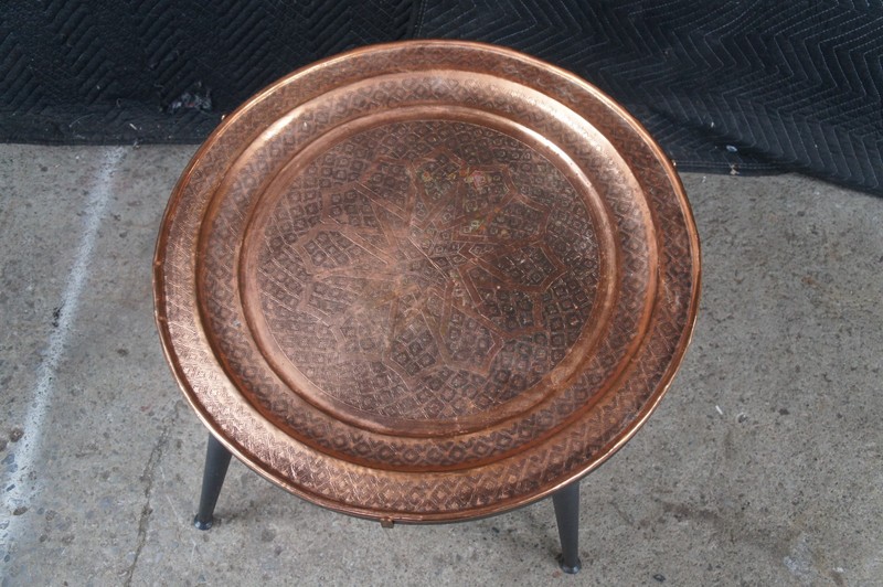 Turkish Hammered Copper Round Coffee Side End Tray Table Plant Stand 26" gallery