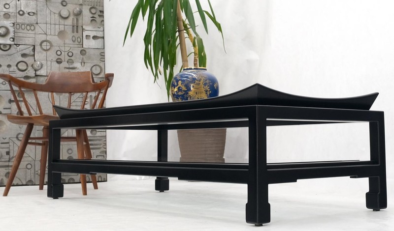 James Mont Rectangle Black Lacquer Glass Top Deco Mid Century Coffee Table gallery