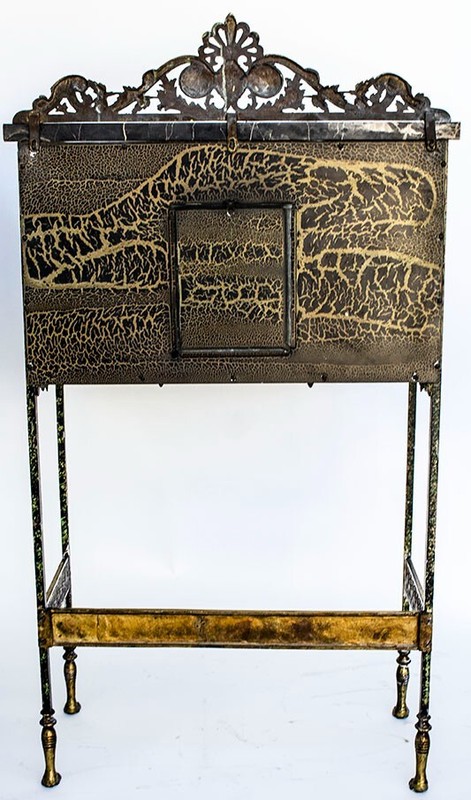 1920's Oscar Bach Telephone Cabinet & Chair - Bronze & Marble gallery