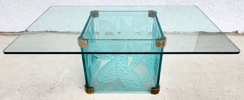 Coffee Cocktail Table Etched Glass Dennis Abbe Coastal Palm Beach gallery