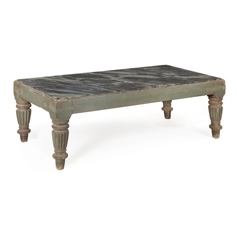 English Regency William IV Teal Painted Marble Top Low Coffee Table ca. 1840