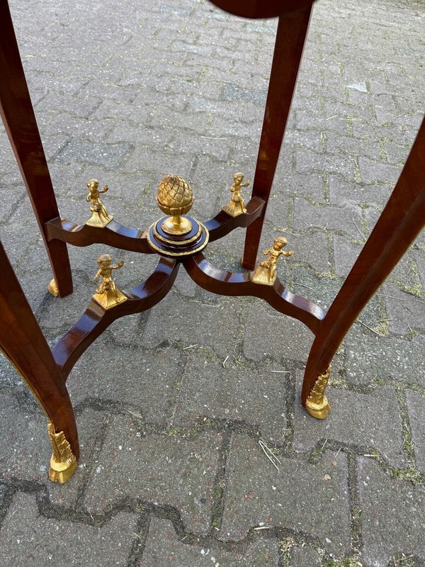 Table Oval Mahogany Louis XVI Marble Top Gilded Bronze French Vintage Decor gallery