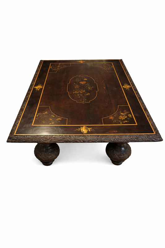 Gorgeous Antique Renaissance Revival Carved Wood Table Chinoiserie Influence