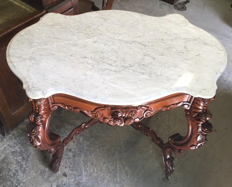 19th c. MAHOGANY CARVED MARBLE TOP TABLE gallery