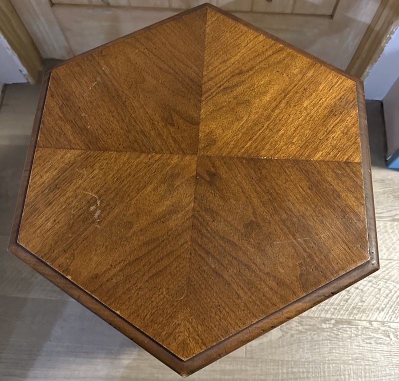 Vintage Hekman Rustic Spanish Colonial Drum Storage Cabinet Hexagon Table Doors gallery