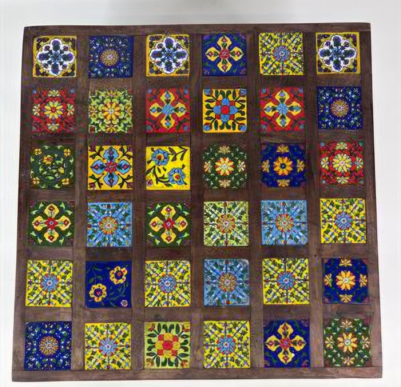 Vintage Handmade Mosaic Tile Wood Pedestal Table 18x18 Boho Folk Art Plant Stand gallery