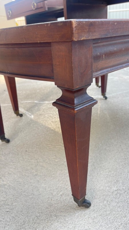 PAIR 1940s Step-Back Tooled Leather Top ANTIQUE Side End Drawer Tables Mersman gallery