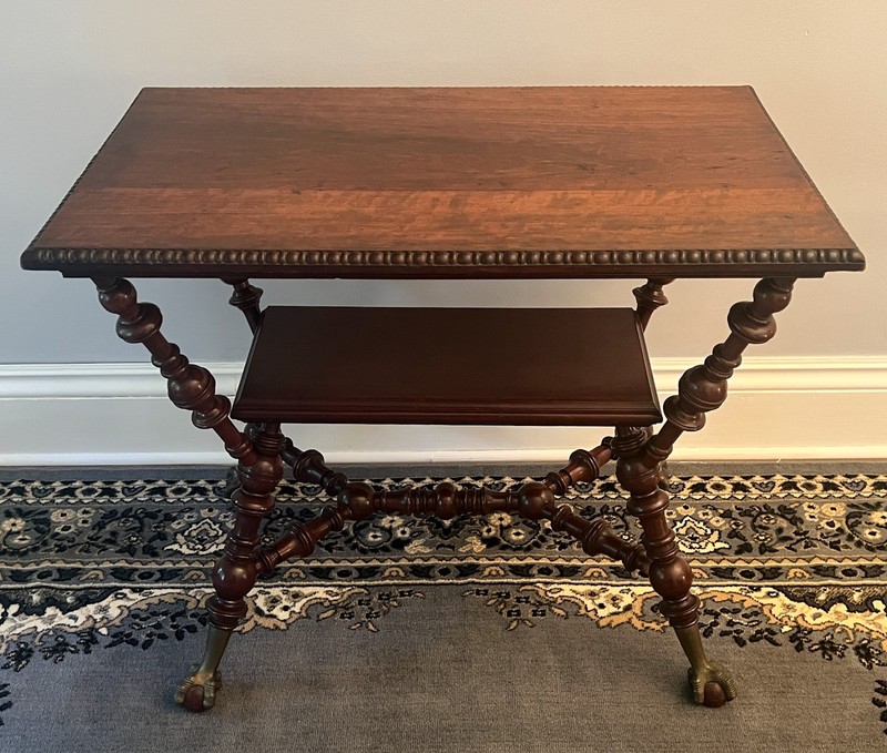 Nice! Antique Merklen Brothers Mahogany Claw Foot Parlor/Lamp Table, Circa 1890