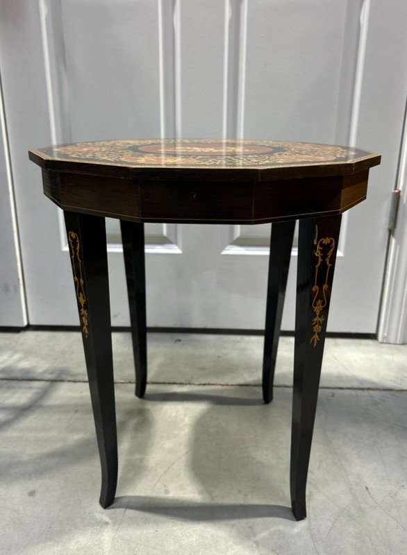 Antique Milanese Inlaid Music Box Round Side Table gallery