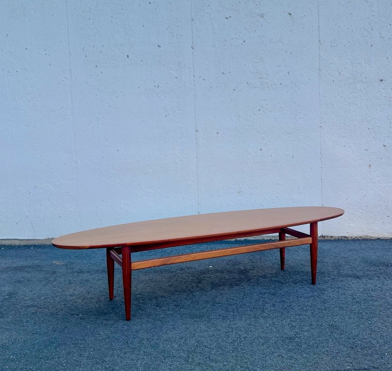 Mid-Century Modern Surfboard Style Walnut Coffee Table by Henredon Heritage gallery