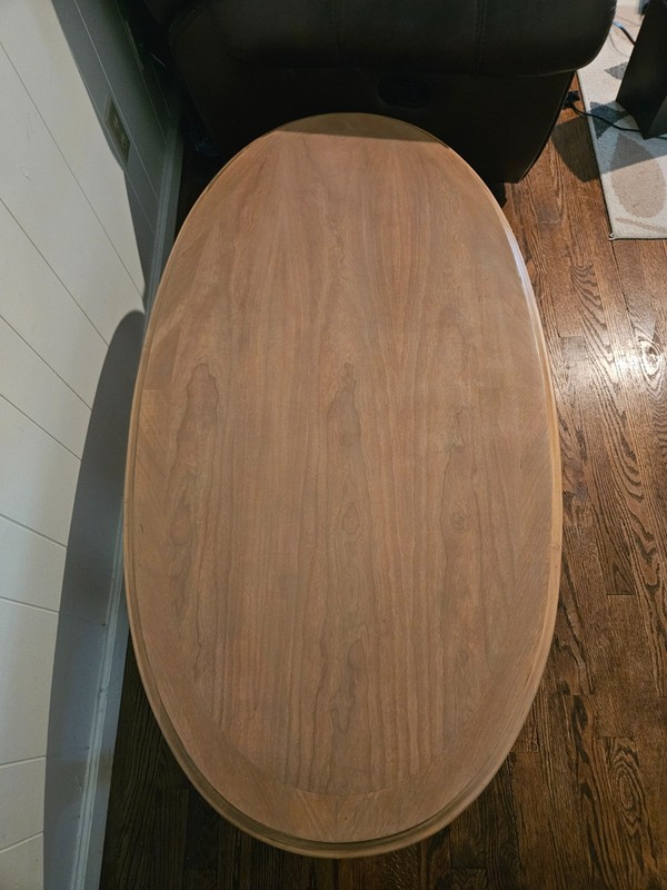vintage solid wood coffee table, stained gallery