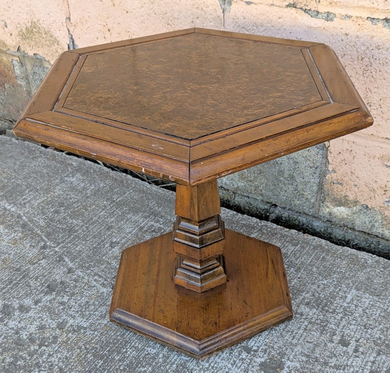 Vintage Solid Wood "Mersman" Hexagon Pedestal Lamp End Accent Table Plant Stand gallery