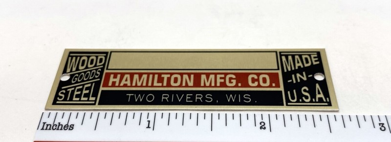 Hamilton Manufacturing Drafting Table Metal Identification Badge - Reproduction gallery