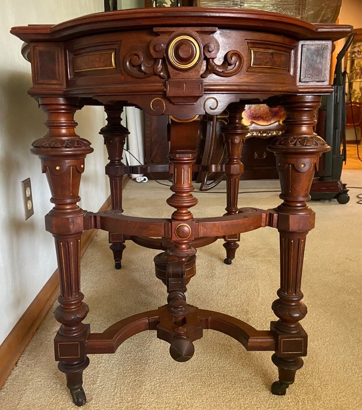 Antique Victorian Renaissance Revival Marquetry Inlaid Walnut Center Table gallery