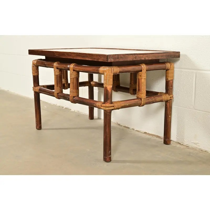 John Wisner for Ficks Reed Hollywood Regency Tile Top Side Table, 1950s gallery