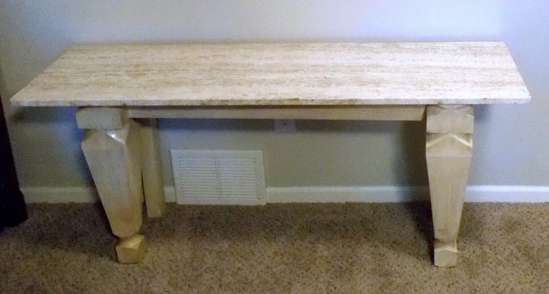 Vtg MCM POST MODERN 70’s Console TABLE TRAVERTINE Italian MARBLE Memphis style