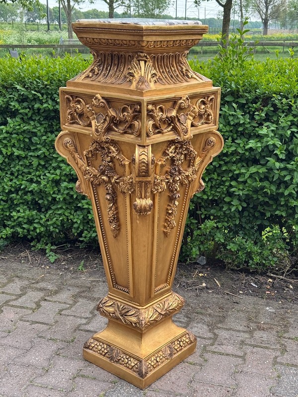 Pedestal French Louis XVI Gold Resin Marble Top Floral Display Stand 1960 Tall