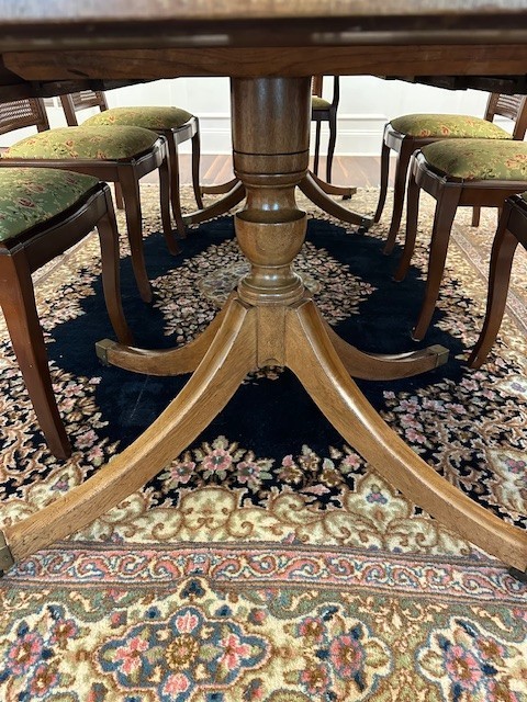 Vintage Mahogany Dining Table – 2 Pedestals/4 Leaves – Extends to 10 ft gallery