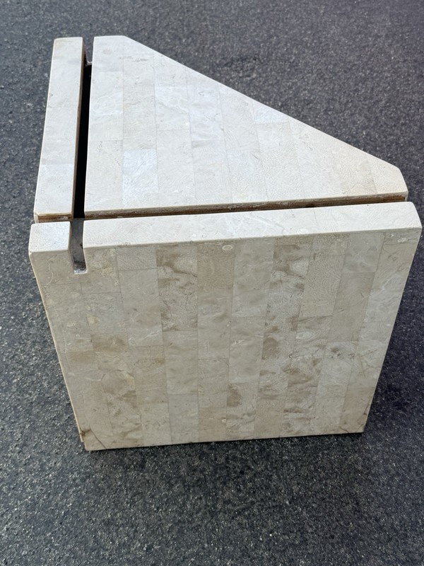 Vintage Travertine Coffee Table With Brass Supports Glass Top MCM gallery