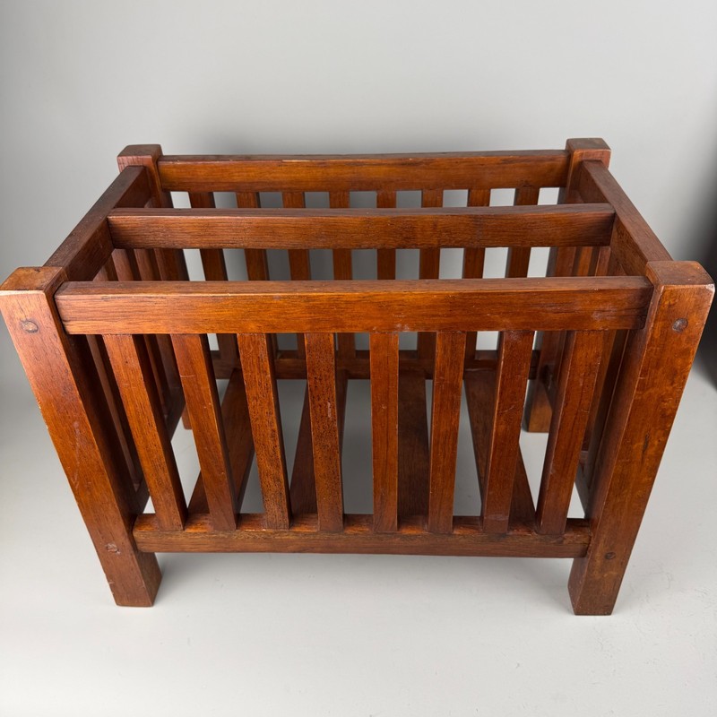 Vtg Mahogany Mission Magazine Rack Stand Slatted Arts Crafts 18x11x14 gallery