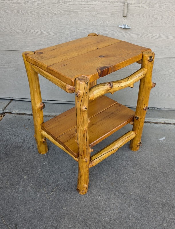 Vintage Natural Rustic Amish Log Wood 2-Tier Cabin Lodge Table gallery