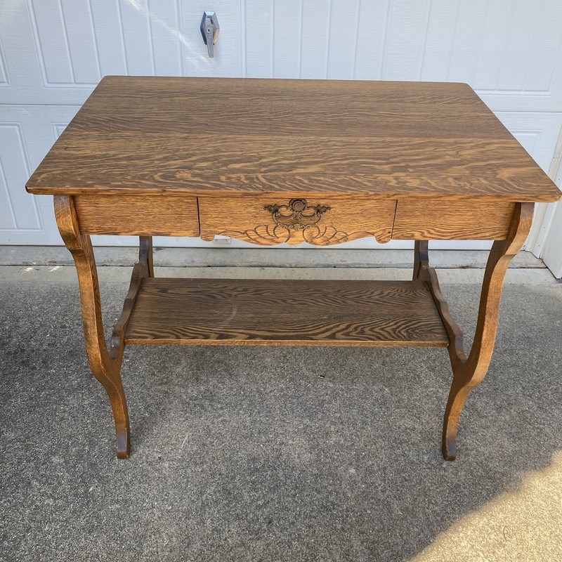 Antique Tiger Oak Desk/Table/Library One drawer Bottom Shelf 36x24x30