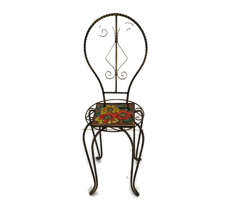 Side Table Plant stand Ceramic Tile Vallauris wrought Iron Legs lovely vintage