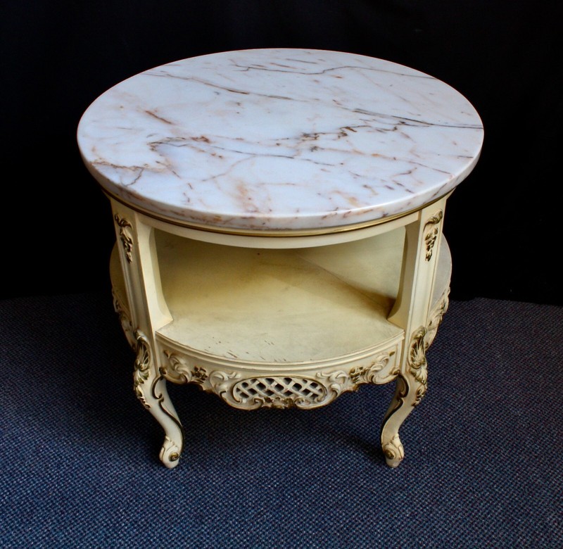Table with Marble Top Vintage 2-Piece Hollywood Regency Hand Carved Wood gallery