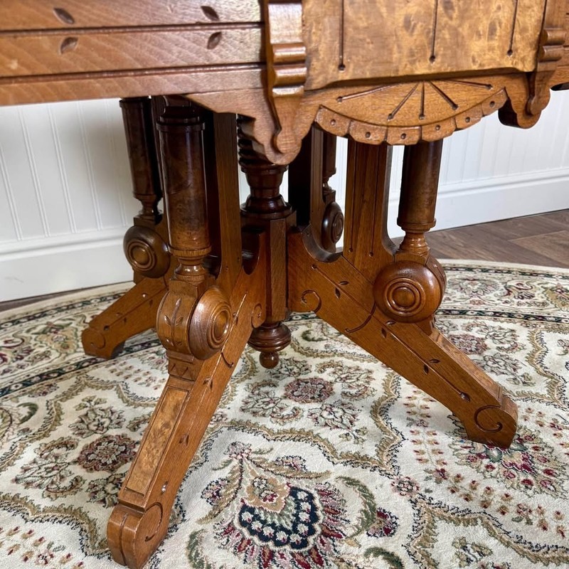 Antique Victorian Walnut & Burl Marble-Top Table – c.1880s gallery