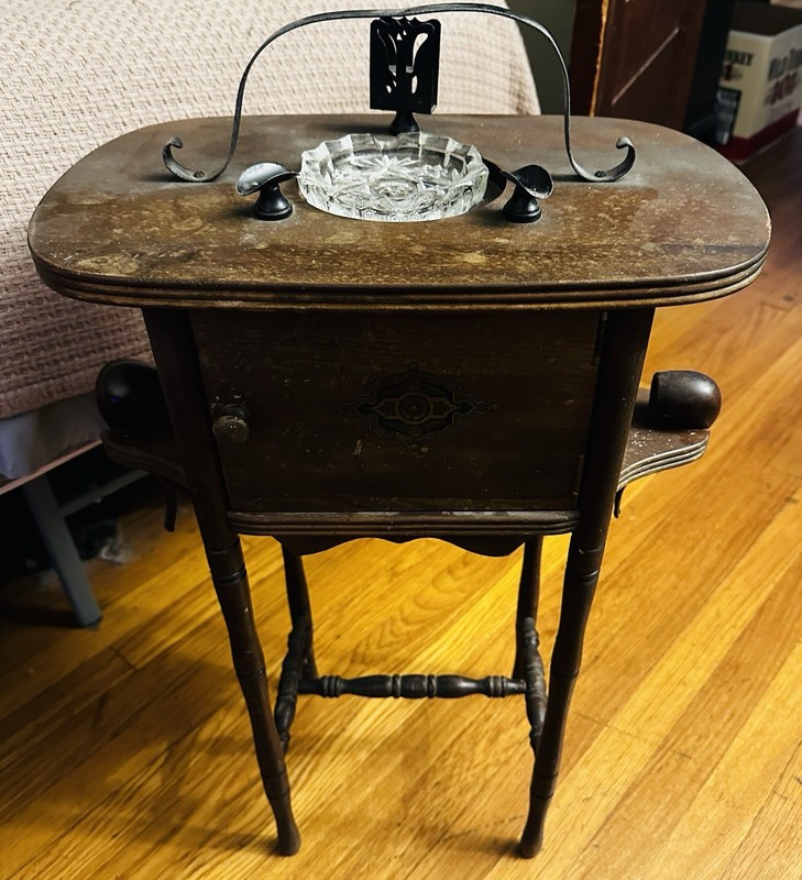 1800s Smoking Table with Pipes and Accessories Antique Mahogany
