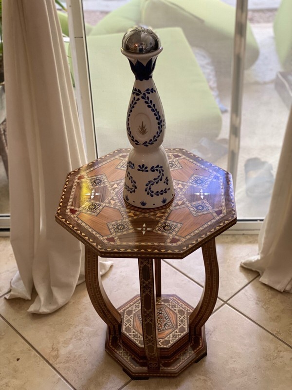 Vintage End Table Damascene marquetry Antique Wood Inlaid Mother of Pearl Décor gallery