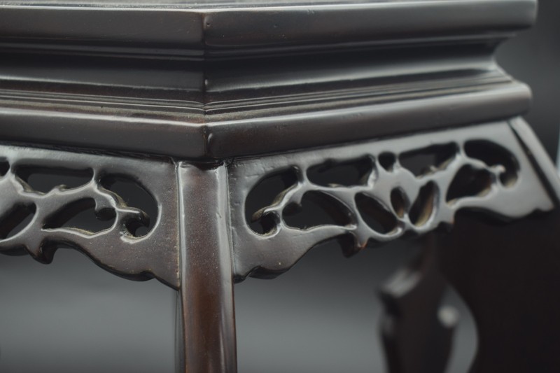 Japanese Wooden Plant Stand Carved Dark Wood Table Top 30cm Height 51cm Vintage gallery