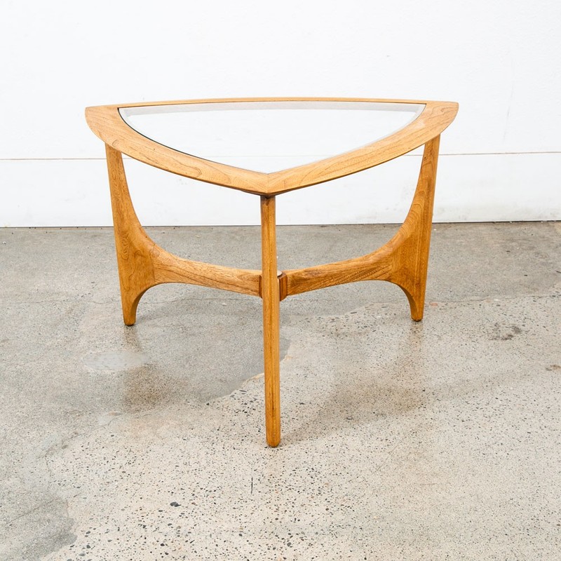 Mid Century Modern Cocktail Table Set Side End Round Glass Triangular Lane Pair gallery