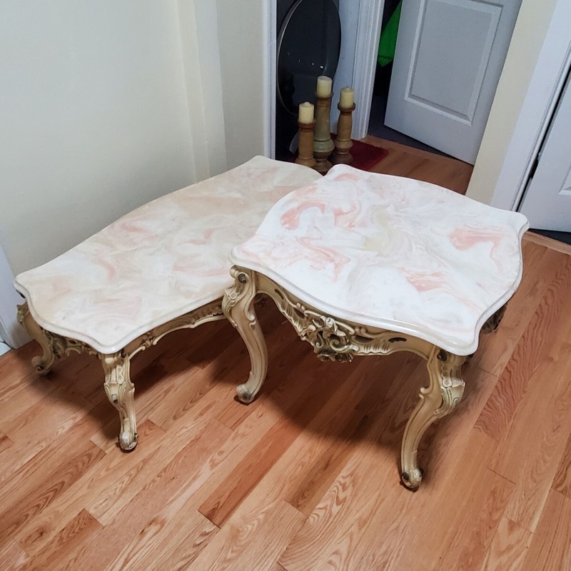 Solid Marble And Oak Livingroom Table With 2 End Tables