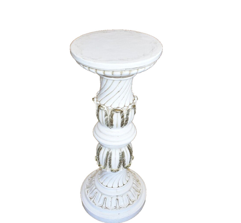 Vintage White Faux Marble Pedestal Plant Stand