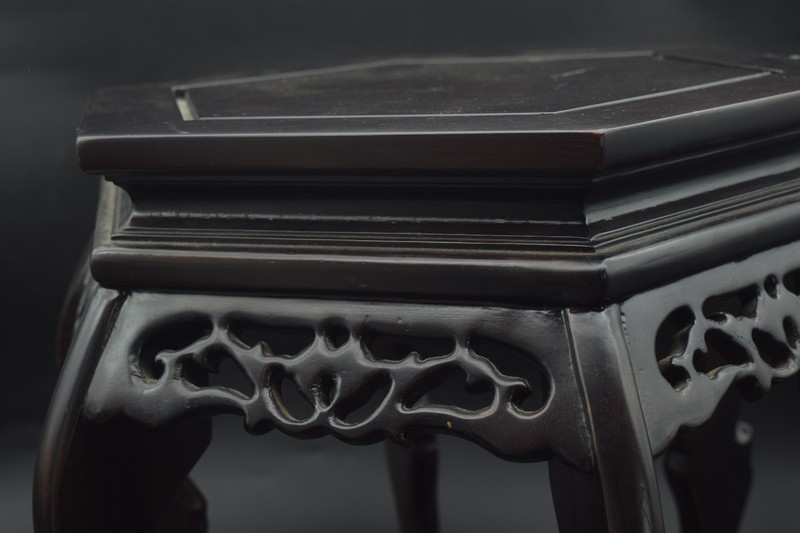 Japanese Wooden Plant Stand Carved Dark Wood Table Top 30cm Height 51cm Vintage gallery