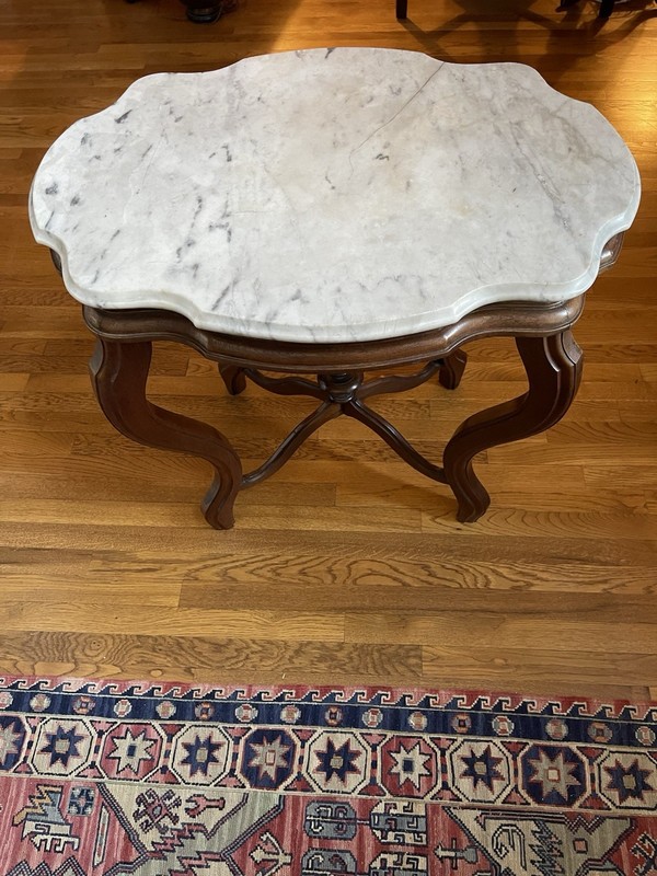 Victorian Antique Marble Top Parlor Table “Turtle Top”