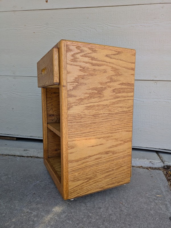 Vintage Rustic Country Oak Wood Rolling Nightstand End Table Shelf 1-Drawer N56 gallery