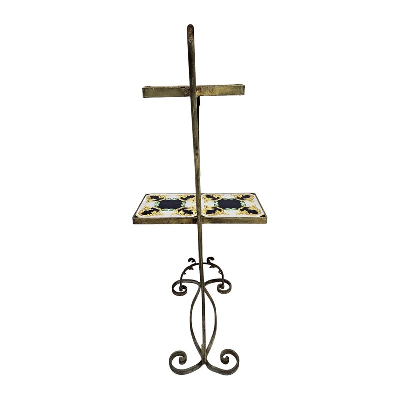 Vintage Italian Tile Plant Stand Table Display Wrought Iron Mission MCM gallery