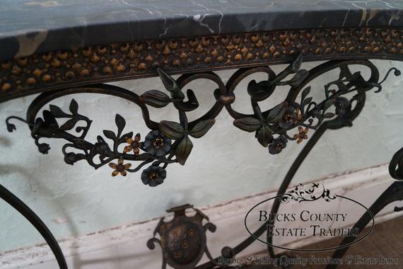 Marble & Cast Iron Console Table w/ Mirror Oscar Bach gallery