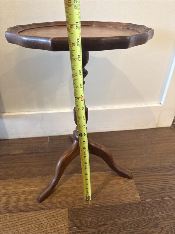 Mahogany Tripod Golden Faux Leather Gilt Top Green Wine / Side Table vintage gallery