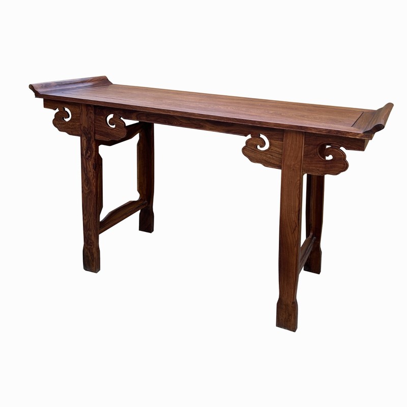 Chinese Brown Natural Wood Point Edge RuYi Apron Altar Console Table cs7730 gallery